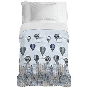 PENSIERI DELICATI Sprei 220 x 280 cm, eenpersoonsbed, 100% piqué-katoen, ideaal als sprei voor Frans bed, motief vliegen lichtblauw, 100% Made in Italy