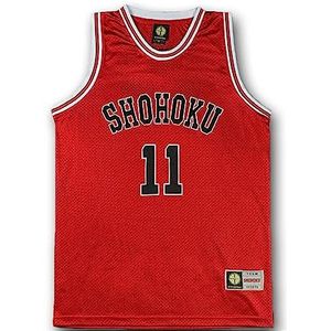 Heren Rood 11e Basketbalshirt Kaede Rukawa Cosplay Shirt, Rood, XL