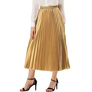 Allegra K Women Pleated Skirt Midi Length Elastic High Waisted A Line Metallic Shirring Party Skirts Medium Gold