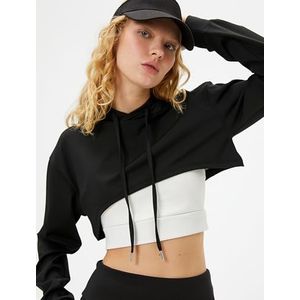 Koton Dames crop hooded sweatshirt lange mouwen Relax Cut, zwart (999), S