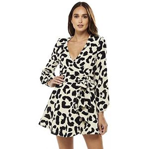 Liquorish Vrouwen Animal Print Mini Wrap Jurk met lange mouwen in witte bruiloft, 10