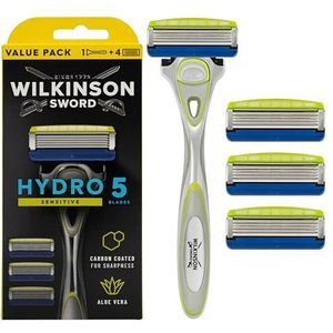Wilkinson Sword Hydro 5 Skin Protection Sensitive Scheerapparaat met 5 messen, met 4 reservemesjes met 5 messen, verrijkt met vitamine E voor de gevoelige huid