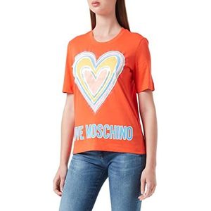 Love Moschino Dames Regular Fit in Cotton Jersey met Maxi Multicolor Heart T-Shirt, oranje, 38 NL
