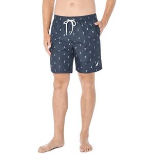 Nautica Heren sneldrogende klassieke ankerprint zwembroek, Donkerblauw, L