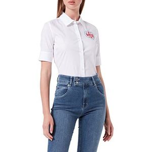 Love Moschino Dames Elbow Sleeve in Stretch Katoen Poplin Shirt, wit (optical white), 42 NL