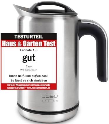 CASO WK Cool Touch, roestvrijstalen waterkoker met temperatuurinstelling, dubbelwandige behuizing: wordt van buiten niet heet, zuinig 1800 watt, zilver