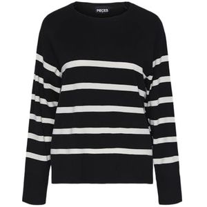 PIECES Pcsia Ls Knit Noos Bc Pullover voor dames, zwart/strepen: wit, L