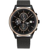 Tommy Hilfiger Analoge multifunctionele quartz horloge voor mannen met zwarte roestvrijstalen mesh armband - 1710505, Zwart, armband