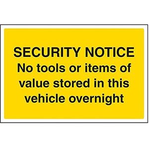 VSafety Signs - 6E047BA-S - Veiligheidsbord - Zelfklevend - ""Geen gereedschap of waardeartikelen die 's nachts in dit voertuig zijn opgeslagen"" - 300 x 200mm - 3 stuks