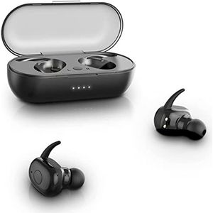 LStiaq Bluetooth 5.2 hoofdtelefoon met microfoon, 150 uur speeltijd met led-display, oplaadbox, IPX6 waterdicht, sportoordopjes voor reizen, werk, zwart