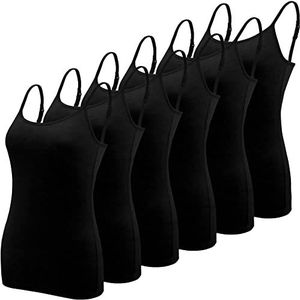 BQTQ 6 stuks basic hemdje verstelbare riem vest top voor vrouwen en meisjes, Zwart, M