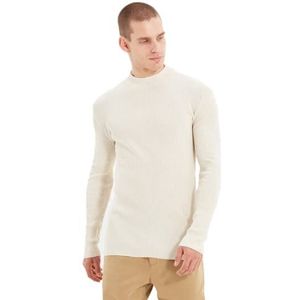 Trendyol Heren Plain Slim Sweater met hoge hals, Ecru, M, Ecru, M