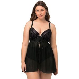 Ulla Popken Babydoll, Softcups, Frontclosure, Velvet nachthemd, zwart, 90 dames, SCHWARZ, 90