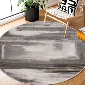 carpet city Vloerkleed woonkamer - Abstract 120 cm rond grijs gemêleerd - Moderne tapijten laagpolig