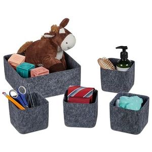 Relaxdays lade organizer, 5-delige opbergmanden set voor kledingkast, badkamer etc., vilten manden, 2 groottes, grijs