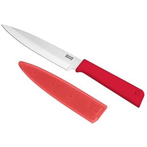 KUHN RIKON COLORI+ Classic universeel mes recht lemmet met lemmetbescherming, anti-aanbaklaag, roestvrij staal, 23 cm, rood