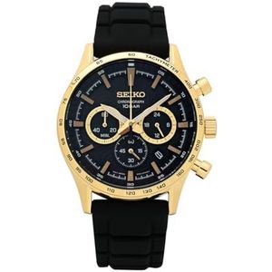 SEIKO Heren analoog kwarts horloge met siliconen armband SSB446P1, goud, Riemen.