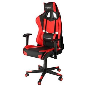 PRO ERGO - Gamingstoel, ergonomische bureaustoel, verstelbare armleuning, hellingshoek, in hoogte verstelbaar, kantelfunctie, draaistoel, kunstleer, eco-leer - (rood-zwart, gamer five)