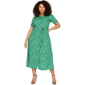 Trendyol vrouwen Trendyol Womens plus size maxi basic casual fit geweven plus size jurk Lange maten dames plus size maxi basic casual fit geweven plus size jurk, Groen, 46/Stor