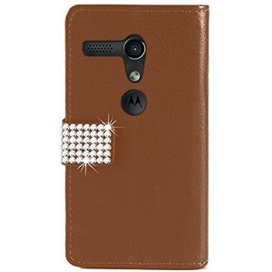 eSPee MMG057 Motorola Moto G beschermhoes Wallet Flip Case Bruin met Strass flap Silicone Bumper en magnetische sluiting voor Motorola Moto G