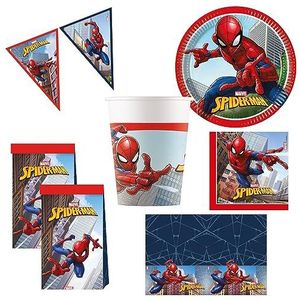 Procos 10215303DY - Partyset Spiderman Misdaadbestrijder, 46-delig wegwerpservies voor verjaardags- en themafeestje van kinderen, tafeldecoratie