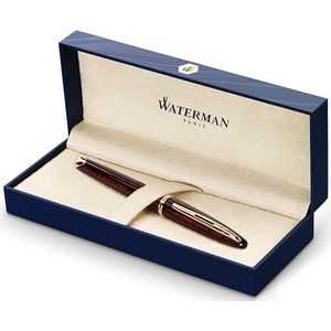 Waterman S0700860 Carène Marine Amber Vulpen, fijne stylus met inktpatroon blauw, bruin, Goud, en zwart glanzend met clip van 23 karaat, geschenkverpakking, 9.2 x 5 x 18.7 CM
