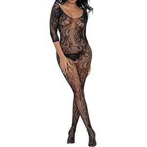 Catsuit/bodystocking ouvert maat XL/XXL, zwart