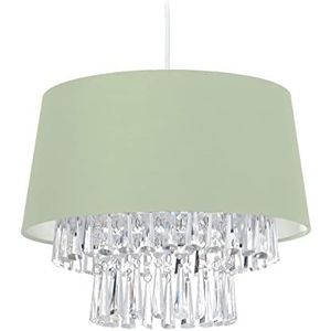Relaxdays hanglamp stof, plafondlamp met ronde lampenkap, met kristallen, E27-fitting, HxØ: 130 x 32, in het groen