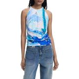 Haltertop - All-over Patroon - Ronde Hals - Mouwloos - Slanke Pasvorm