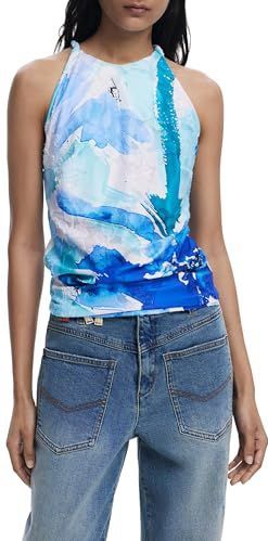 Haltertop - All-over Patroon - Ronde Hals - Mouwloos - Slanke Pasvorm