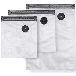 CASO Vacu ZIP-Bags Set - 20 foliezakken in 3 verschillende maten, bijzonder sterk en scheurvast (150 μm), herbruikbaar, SousVide, incl. 2 Vacu zip-locker en 4 vellen Food Manager stickers