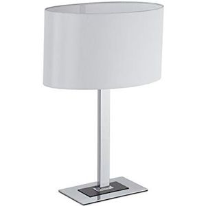 Relaxdays Nachtlampje, elegante tafellamp met kabel, E14-fitting, ovale paraplulamp, 48 x 33 x 19,5 cm, zilver/wit