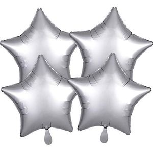 Amscan 3896701 - multipack folieballon satijn luxe platinum sterren, verjaardag, heliumballon