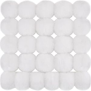 BQTQ 26 Stuks Faux Konijnenbont Pom Pom Ballen DIY Pluizige Pom Pom met Elastische Loop voor Hoeden Sleutelhangers Sjaals Handschoenen Tassen Accessoires, Puur Wit