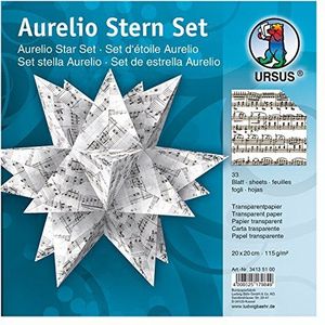 Ursus Aurelio 34135100 - vouwblaadjes ster noten, zwart, 33 vellen, van transparant papier 115 g/m², ca. 20 x 20 cm, eenzijdig bedrukt, ideaal als kerstdecoratie