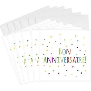 3drose Bon verjaardagen - Happy Birthday in French wenskaarten, 15,2 x 15,2 cm set van 6 (GC 2030_1)