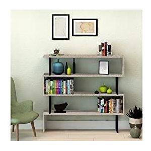Homemania Sirio Boekenkast met planken voor woonkamer, slaapkamer, kantoor, licht zwart, van hout, 145 x 34 x 120 cm, melamine plaat