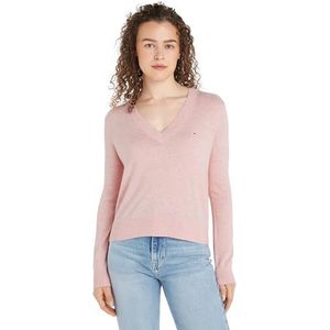 Tommy Jeans TJW Essential Vneck Sweater EXT Pullover Trui Ballet Pink Melange, 6XL, Ballet Roze Melange, 6XL Plus