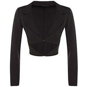 Trendyol Dames V-hals Effen getailleerde jas, zwart, 38, Zwart, 64