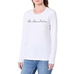 Pepe Jeans Dames W Basic Stretch Logo L/S T-shirt, wit(wit), M