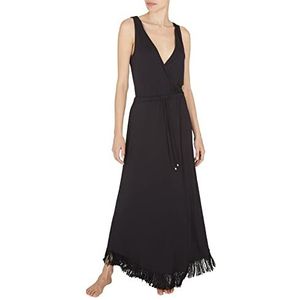 Emporio Armani Swimwear Women's Emporio Armani Fringes Viscose Long Dress, Zwart, XS, zwart, XS