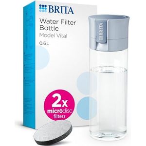 BRITA Waterfilterfles Model Vital lichtblauw (600 ml) incl. 2 MicroDisc-filters, praktische drinkfles met waterfilter voor onderweg, filtert chloor en bacteriën tijdens het drinken,