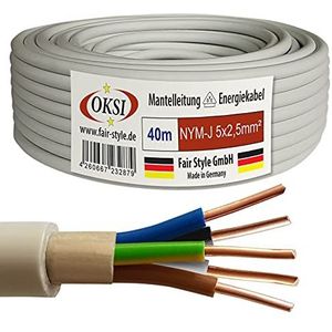 OKSI NYM-J 40 m 5 x 2,5 mm² kabel voor vochtige ruimtes elektrische kabel koper Made in Germany
