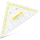 Aristo 1650/3 TZ-driehoek met afneembare handgreep (Hypotenuse 22,5 cm, inktnoppen, facet op hypotenuse, plexiglas met dieptereliëf, Made in Austria) transparant