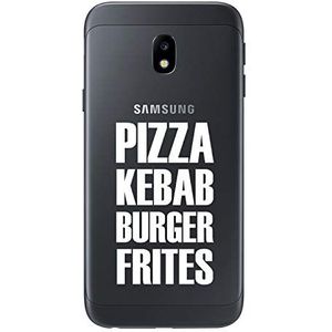 Zokko Beschermhoes voor Samsung J3 2017 Pizza Kebab Burger Pommes Frites – zacht transparant inkt wit