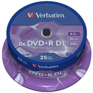 Verbatim DVD + R Double Layer 8,5 GB - 8x brandsnelheid, AZO-technologie, krasbescherming, 25 Pack Spindle