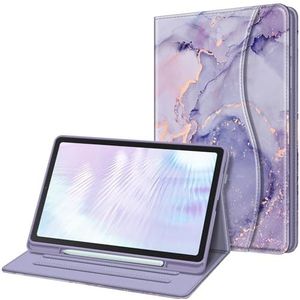 Fintie Hoes voor Samsung Galaxy Tab S6 Lite 10.4 2024/2022/2020, zachte TPU achterkant behuizing beschermhoes met S penhouder en documentsleuven, paars marmer