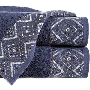 Eurofirany handdoek katoen zacht 50x90 cm Zick Zack geometrisch patroon metalen naad glitter borduurset 6-pack Oeko-Tex, marineblauw, 50x90cm, 6