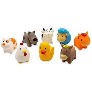 TACHAN - Tas 8 badfiguren - boerderijdieren - badspeelgoed - zacht en zacht materiaal - eenvoudig op te bergen en te vervoeren (CPA Toy Group 756T00810)