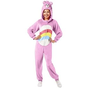 Rubie's 702763M000 Care Cheer Bear Comfy-wear kostuum met capuchon jumpsuit volwassen maat, mannen, vrouwen, cartoon, zoals afgebeeld, 14-16